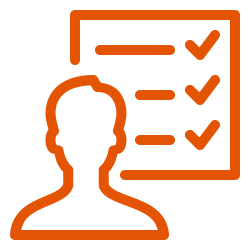 A graphic icon of a person and a check list