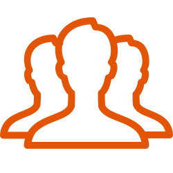 A graphic icon of a group of people